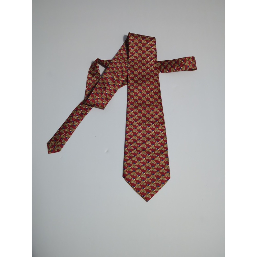 RENE CHAGAL HANDMADE MYUNG JU SILK TIE - RED TIE WITH Bicycle DESIGN